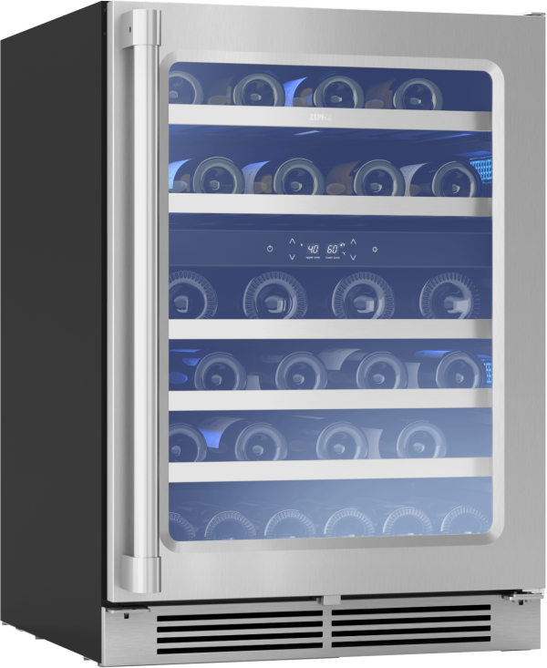 Zephyr PRPW24C02AG Presrv Pro Wine Cooler, 24in Under Cabinet, SS+Glass, Reverse Door, 2 Zone Supply